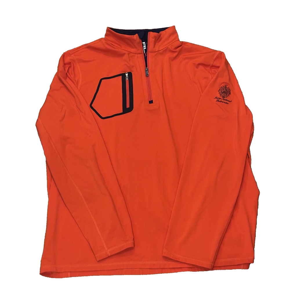 RLX RALPH LAUREN MENS TRUMP EMBROIDERED LOGO ORANGE QUARTER ZIP SIZE 2XL